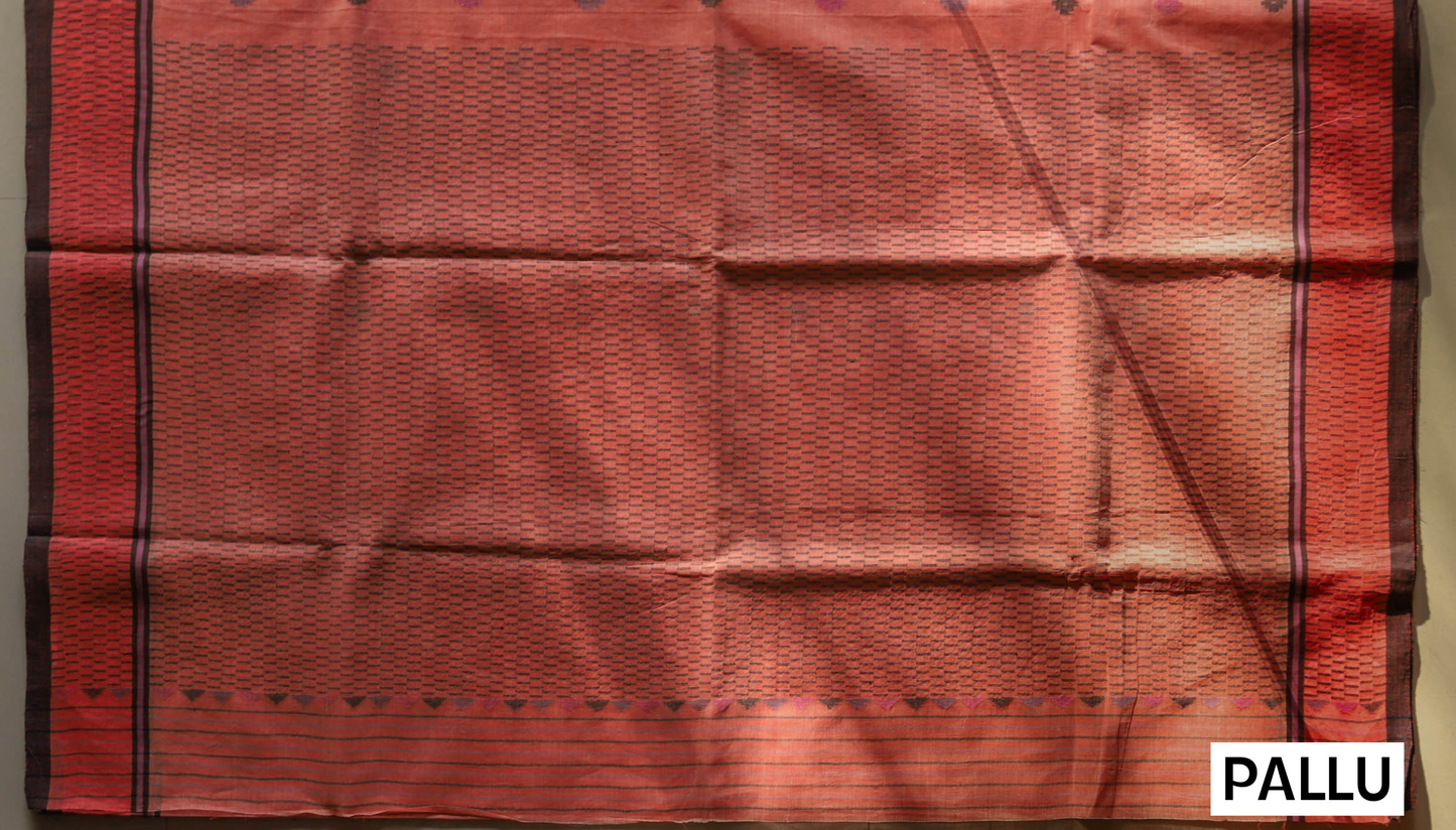 Handwoven Bengal Tant Saree (Tangail Saree) in Jamdani Weave