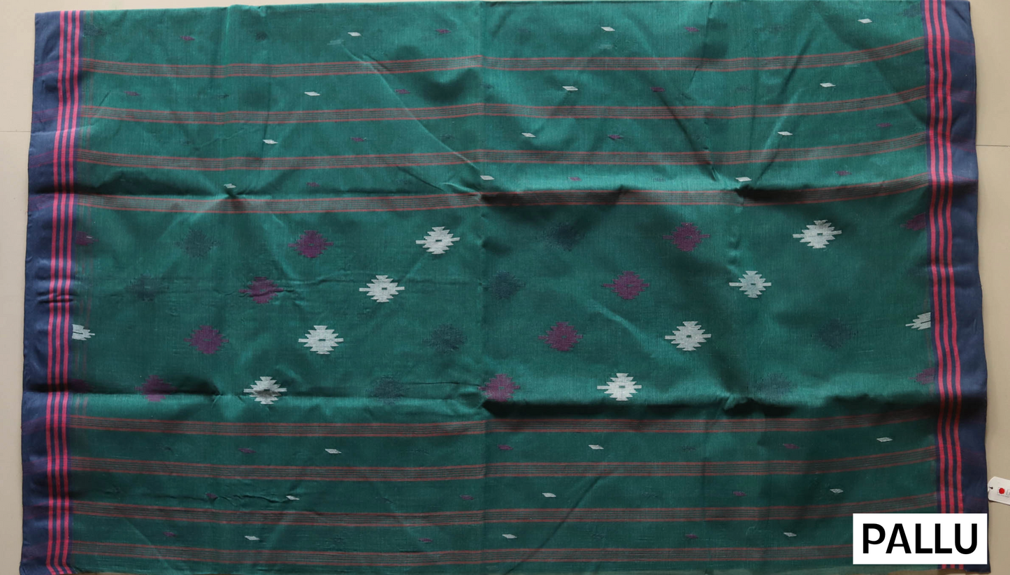 Handwoven Bengal Tant Saree (Tangail Saree) in Jamdani Weave