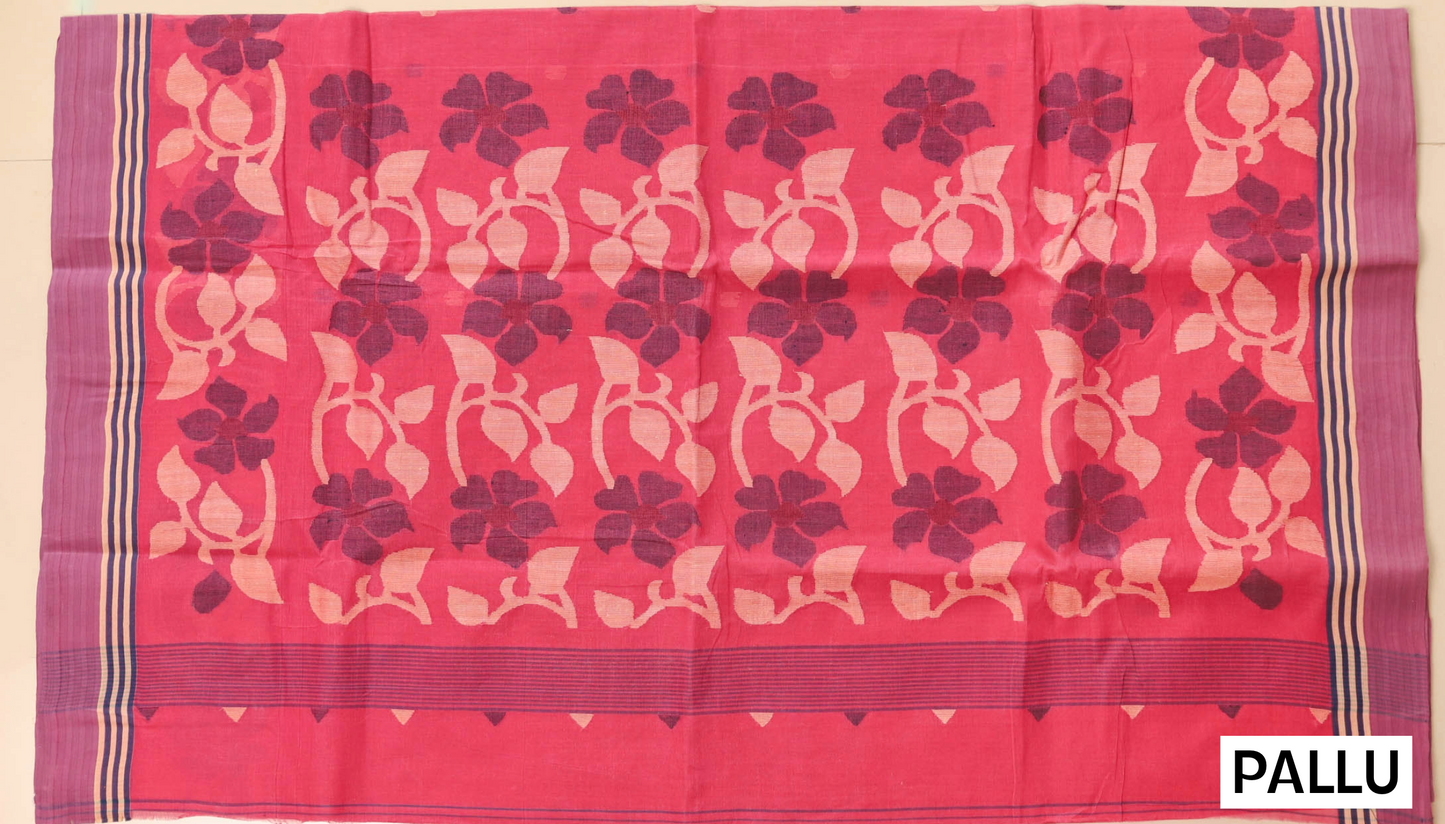 Handwoven Bengal Tant Saree (Tangail Saree) in Jamdani Weave