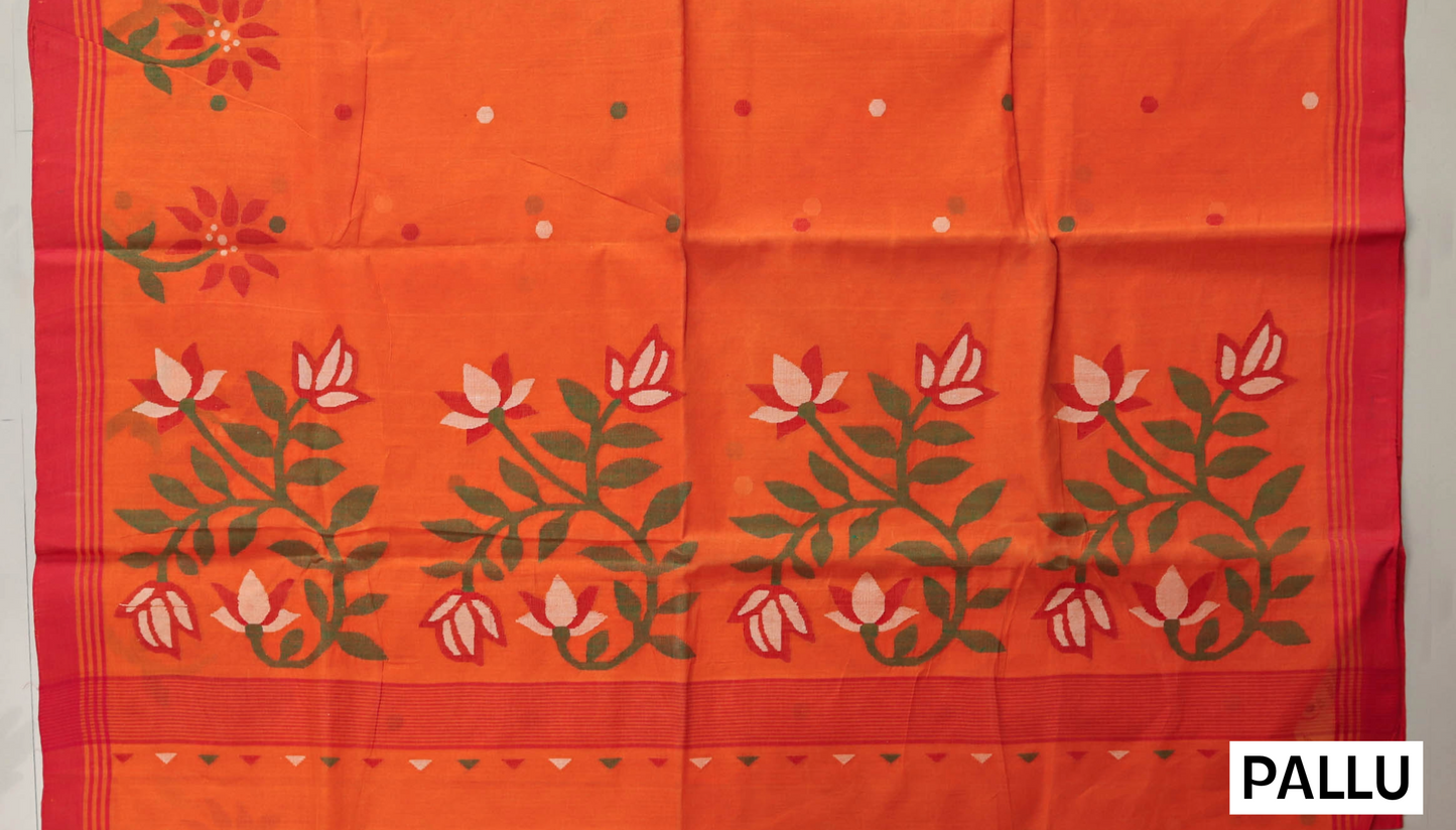 Handwoven Bengal Tant Saree (Tangail Saree) in Jamdani Weave