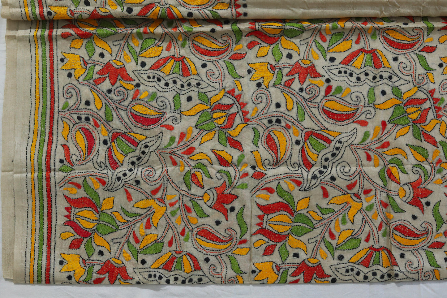 Bengal Kantha Hand Embroidery Silk Saree