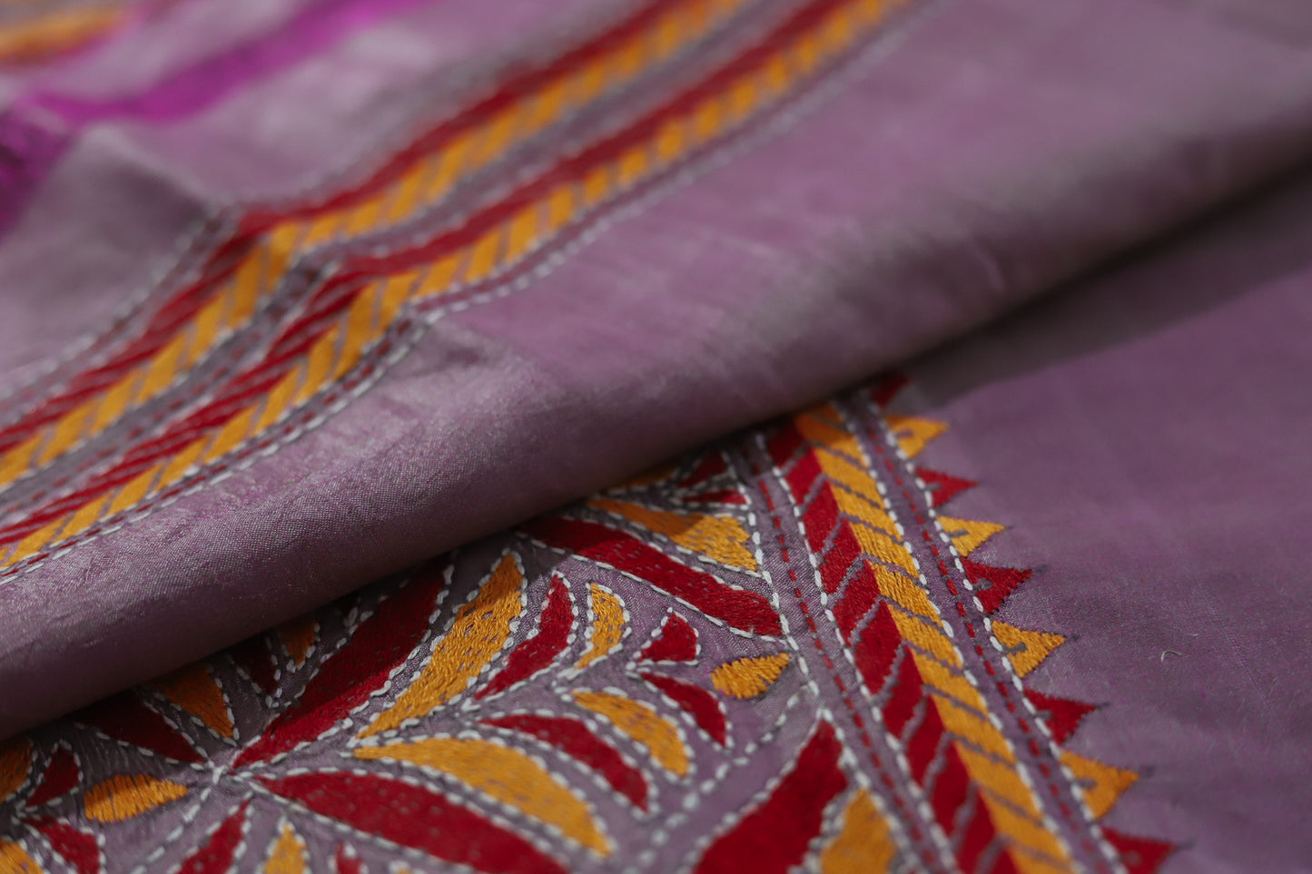 Bengal Kantha Hand Embroidery Silk Saree