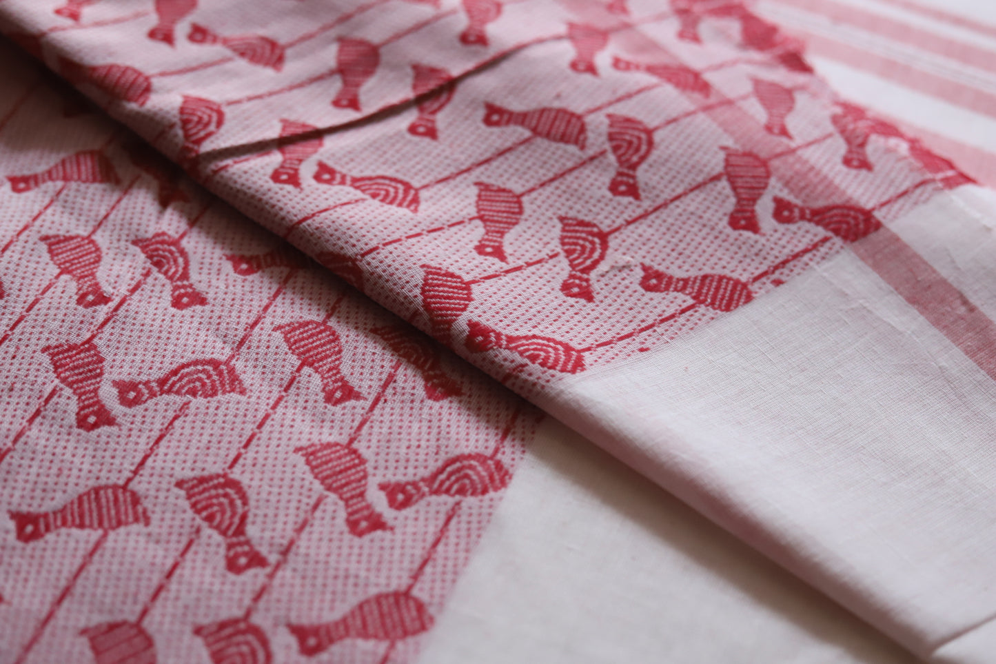 Handwoven Bengal White and Red Cotton Saree