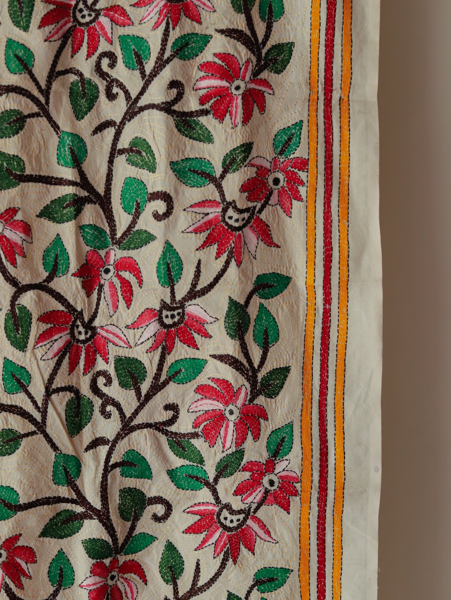 Bengal Hand Embroidery Kantha Stitch Silk Stole