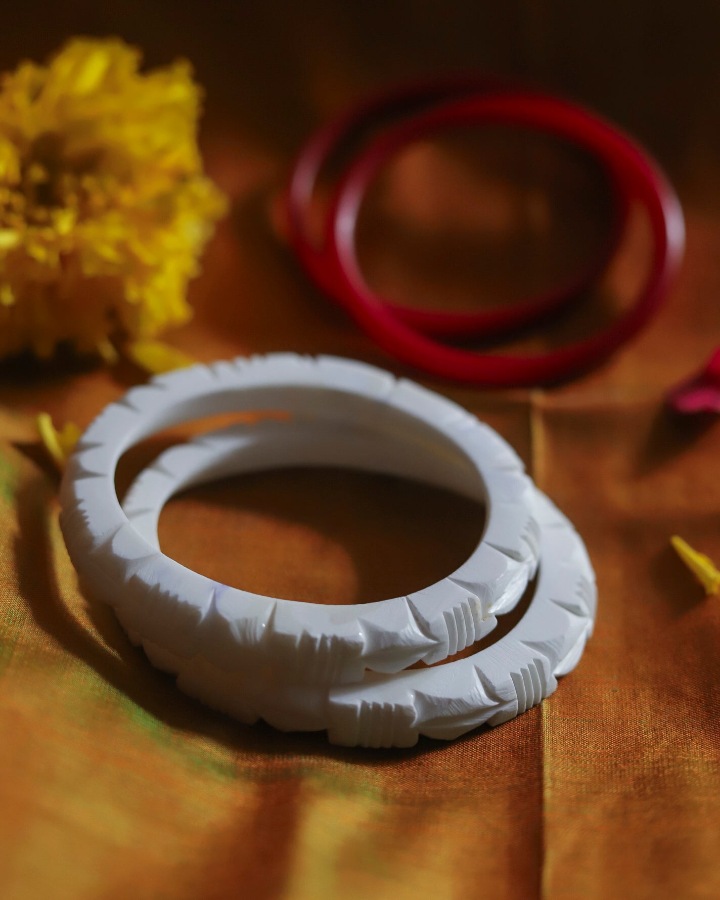 Handcarved Shakha Pola Bangle Pair (2.4 Inch)