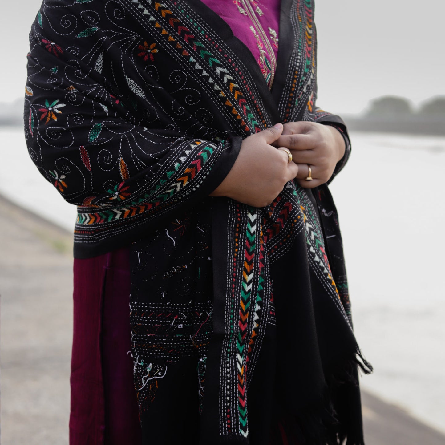 Men's Handmade Bengal Kantha Woollen Shawl