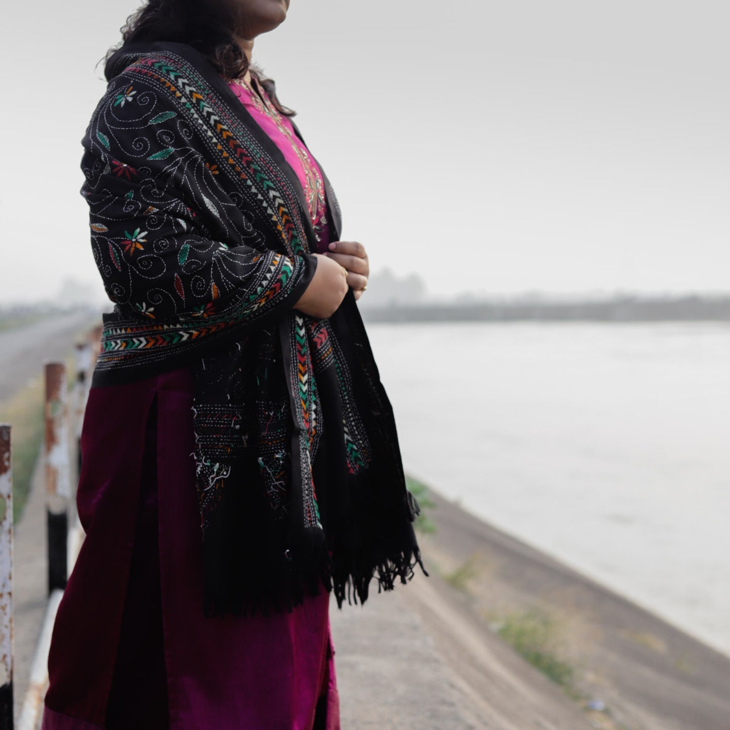 Men's Handmade Bengal Kantha Woollen Shawl
