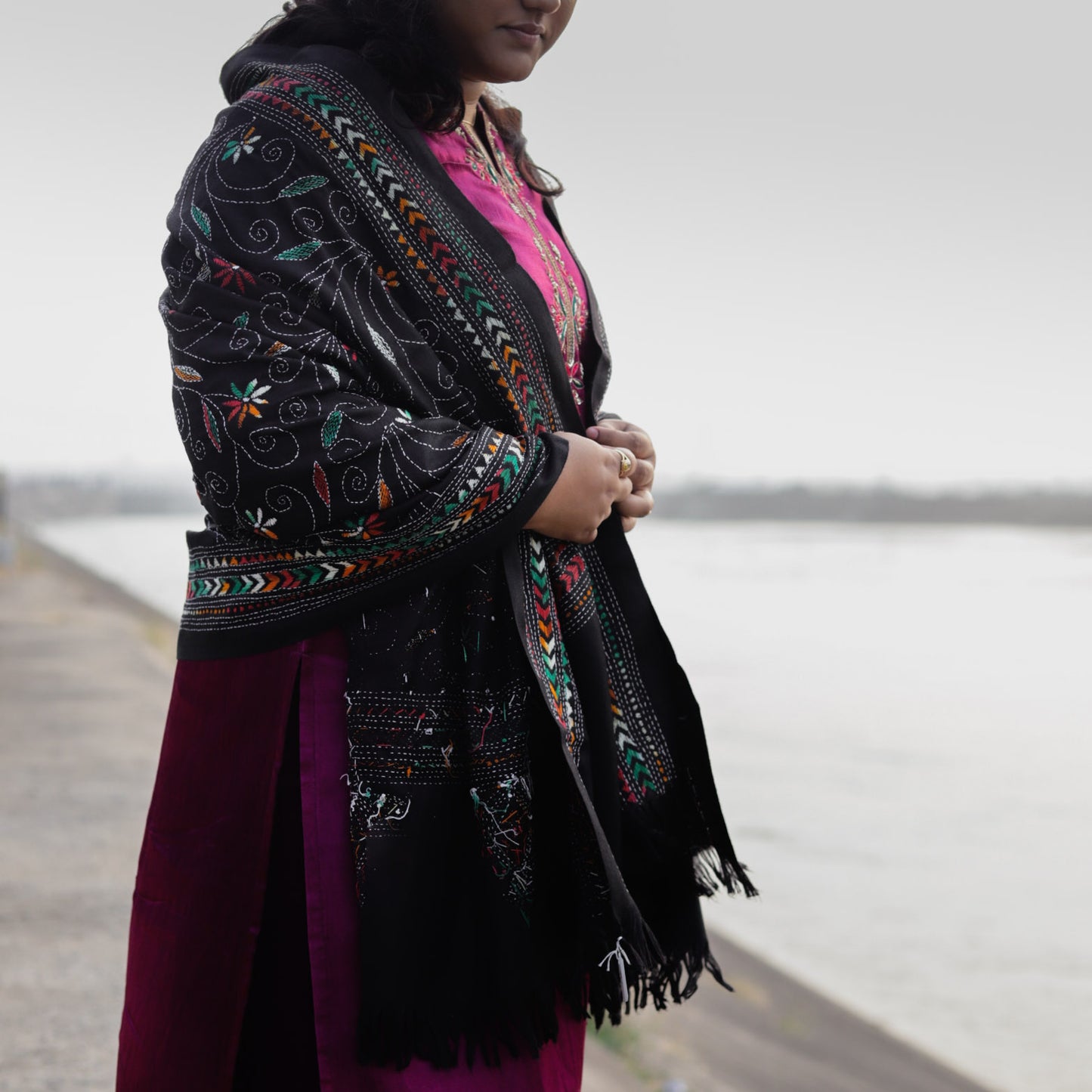 Men's Handmade Bengal Kantha Woollen Shawl