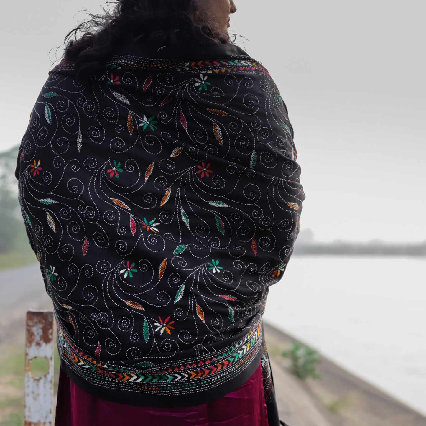 Men's Handmade Bengal Kantha Woollen Shawl