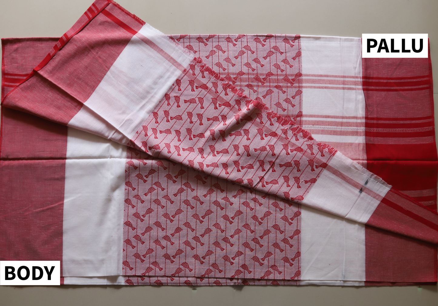 Handwoven Bengal White and Red Cotton Saree