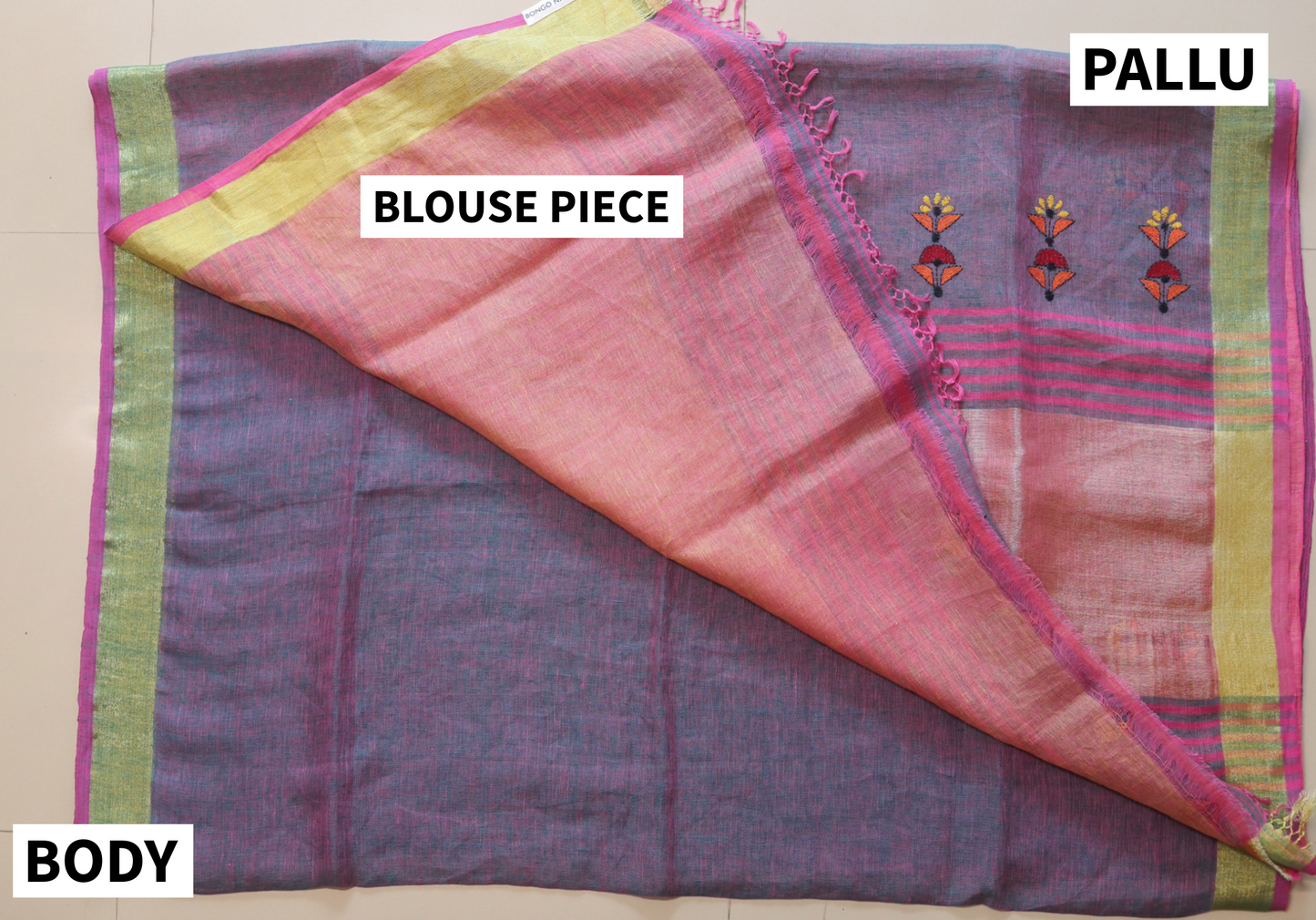 Handwoven Bengal Linen Saree