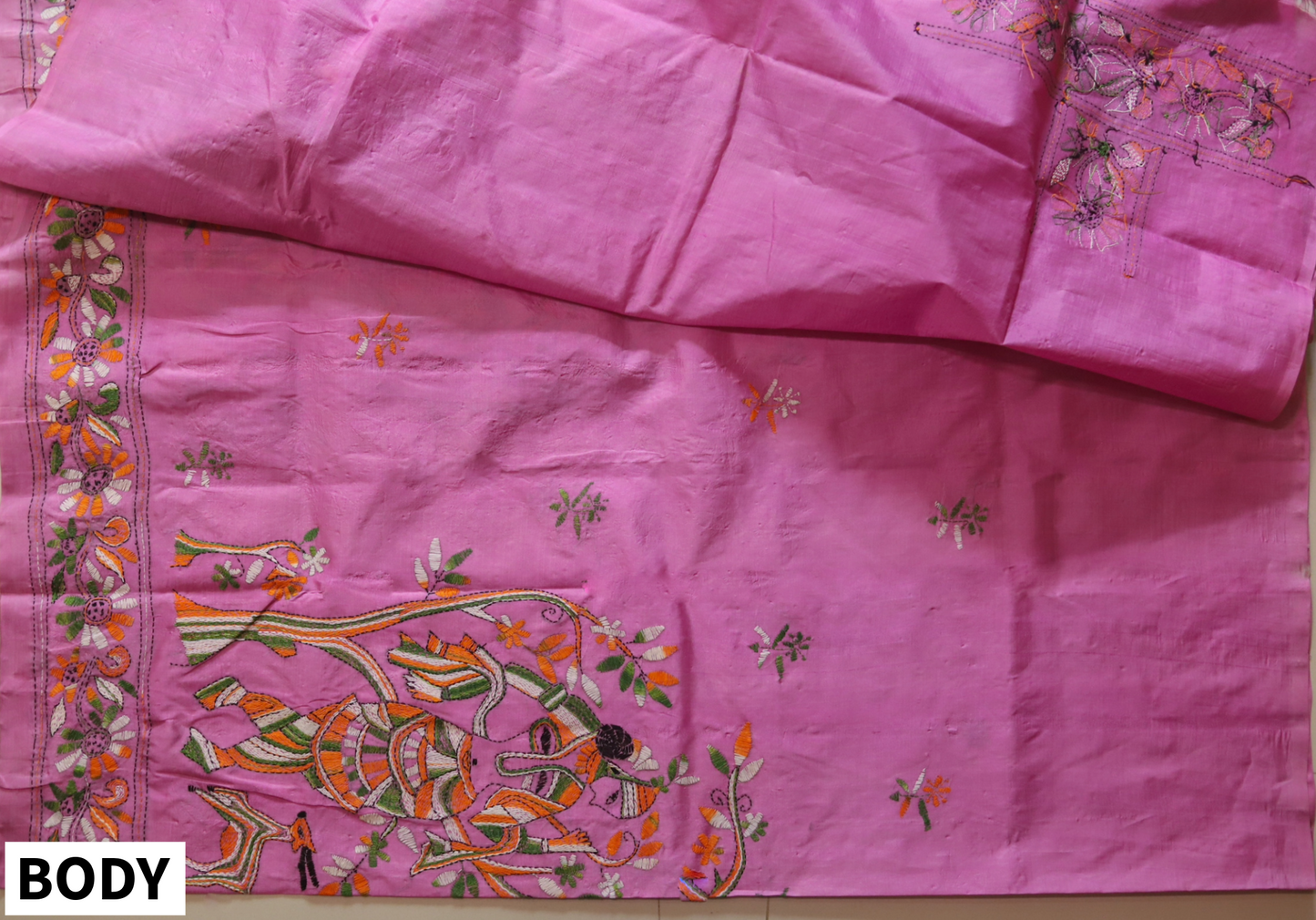 Bengal Hand Embroidery Kantha Stitch Silk Saree