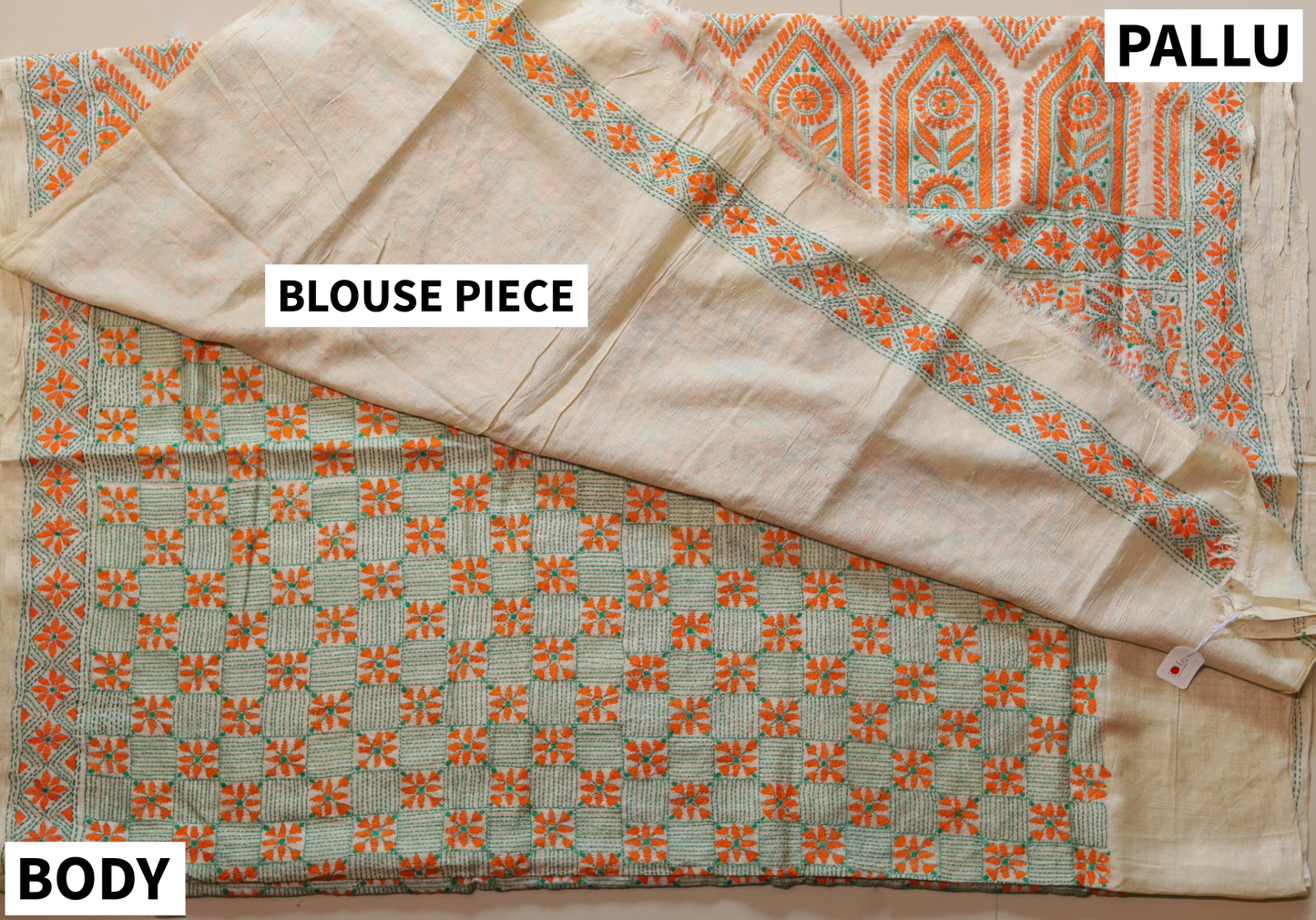 Bengal Hand Embroidery Kantha Stitch Silk Saree