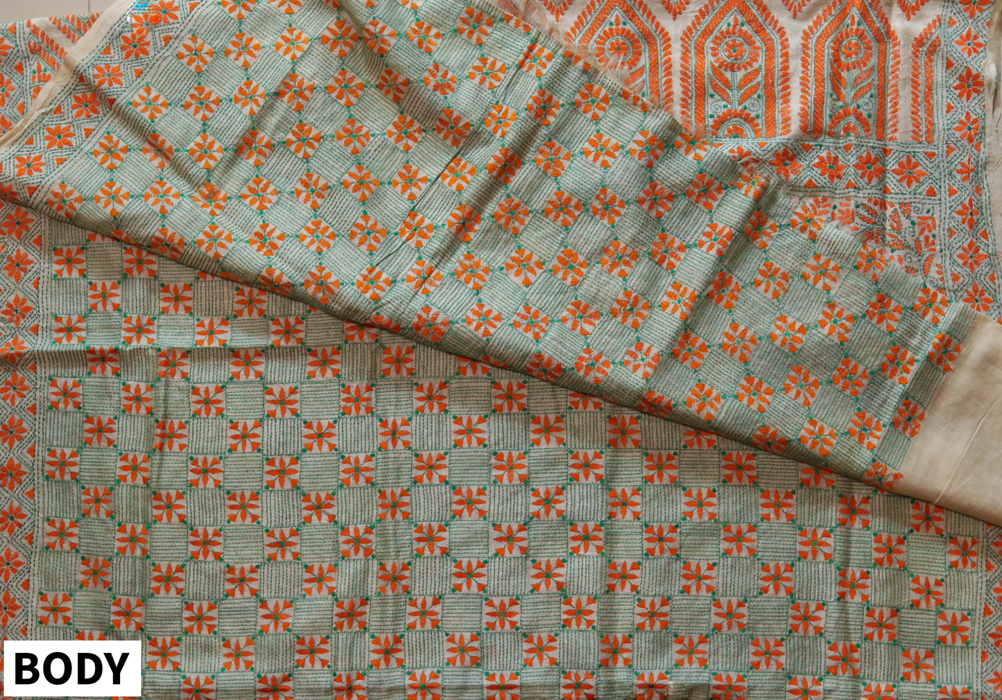 Bengal Hand Embroidery Kantha Stitch Silk Saree