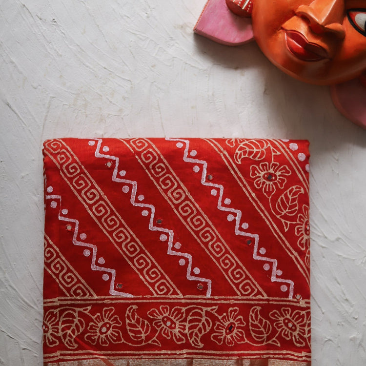 Buy Bengal handloom sari, hand embroidery on hand block cotton silk saree online by artisans of West Bengal, India in exclusive design created by BONGONIKETAN authentic Bengali handloom brand/ store online