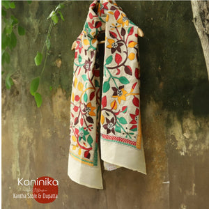 Hand Embroidery Kantha stole and dupatta on pure silk of West Bengal by Bongoniketan 