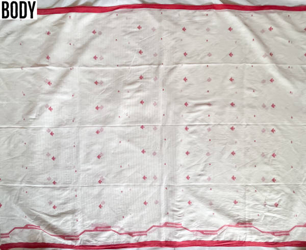 Handwoven Bengal White and Red Handloom Saree (Jamdani)