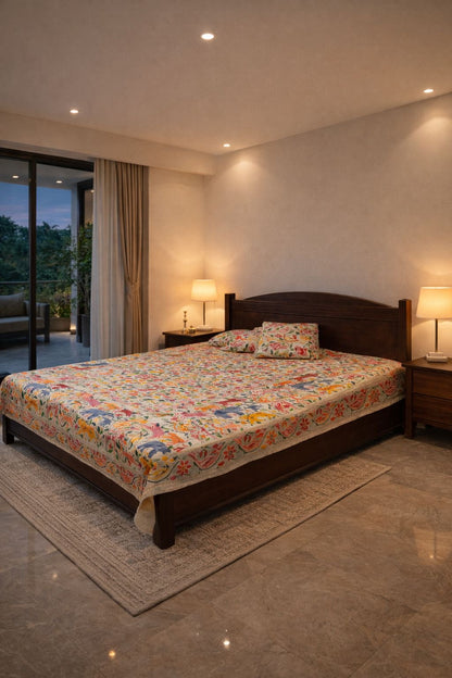 Bengal Hand Embroidered Kantha Stitch Silk Bedsheet