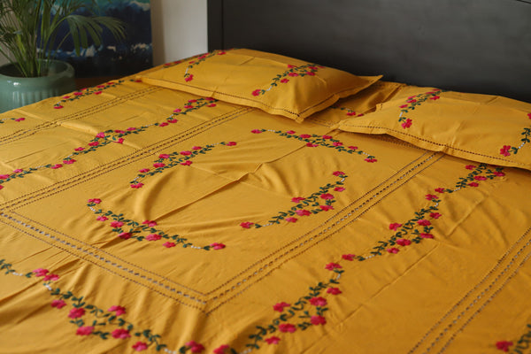 Bengal Hand Embroidered Cotton Bedsheet