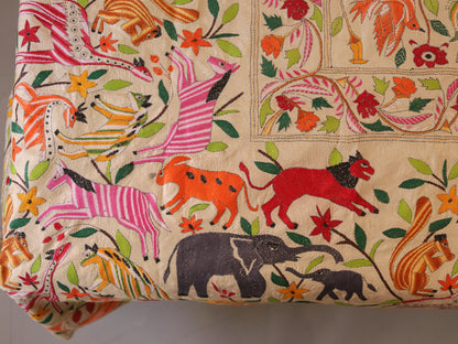 Bengal Hand Embroidered Kantha Stitch Silk Bedsheet