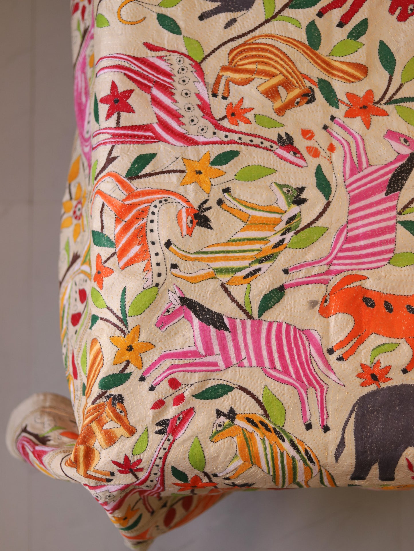 Bengal Hand Embroidered Kantha Stitch Silk Bedsheet