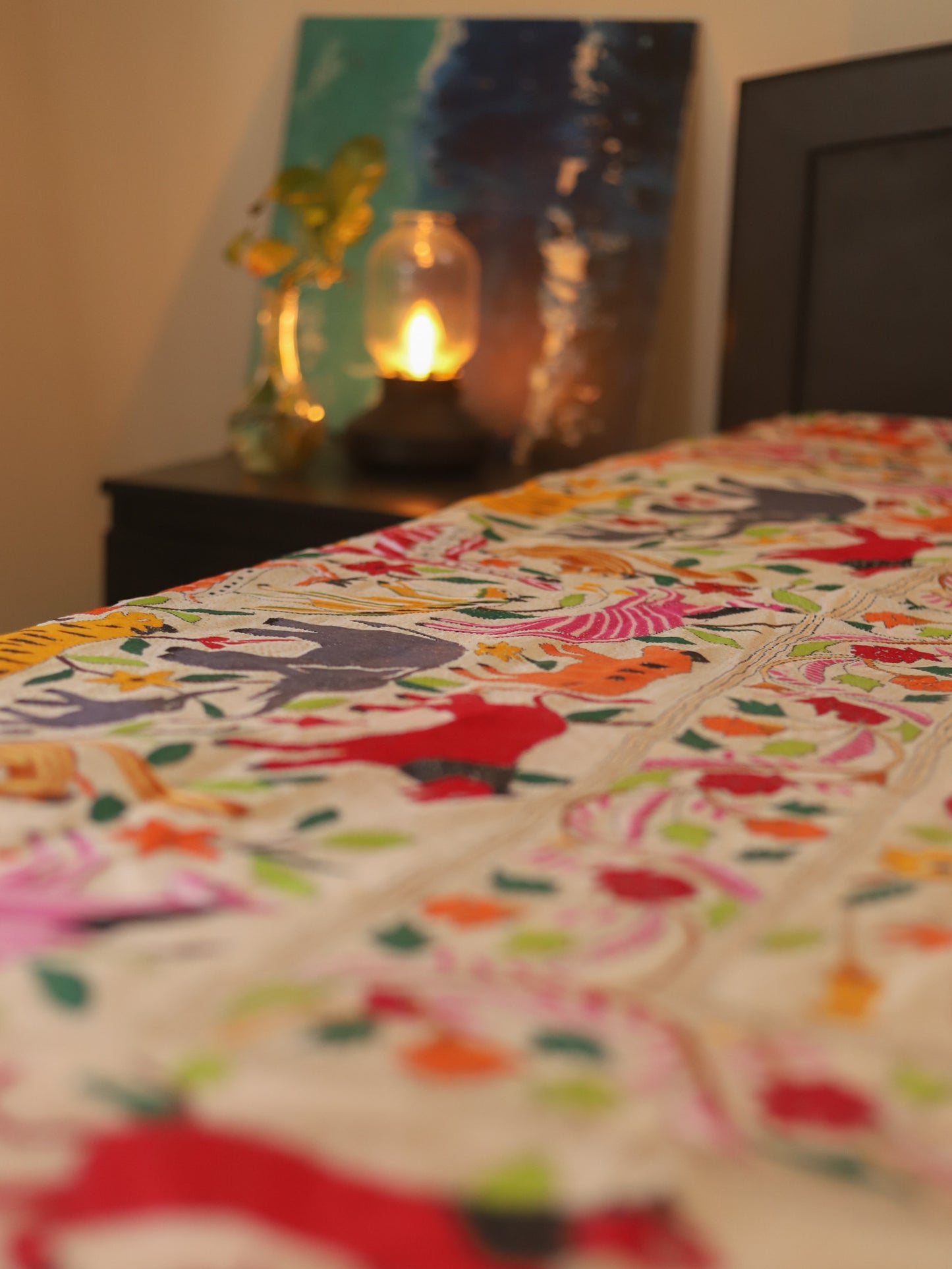 Bengal Hand Embroidered Kantha Stitch Silk Bedsheet