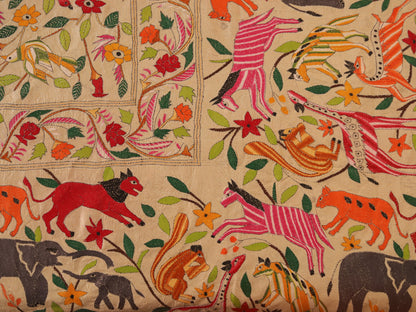 Bengal Hand Embroidered Kantha Stitch Silk Bedsheet