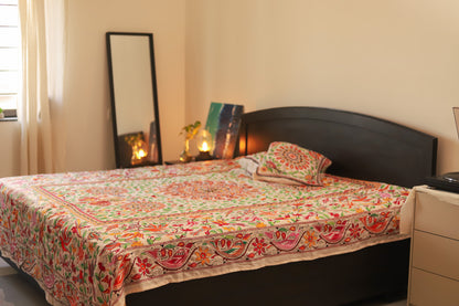 Bengal Hand Embroidered Kantha Stitch Silk Bedsheet