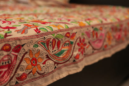Bengal Hand Embroidered Kantha Stitch Silk Bedsheet