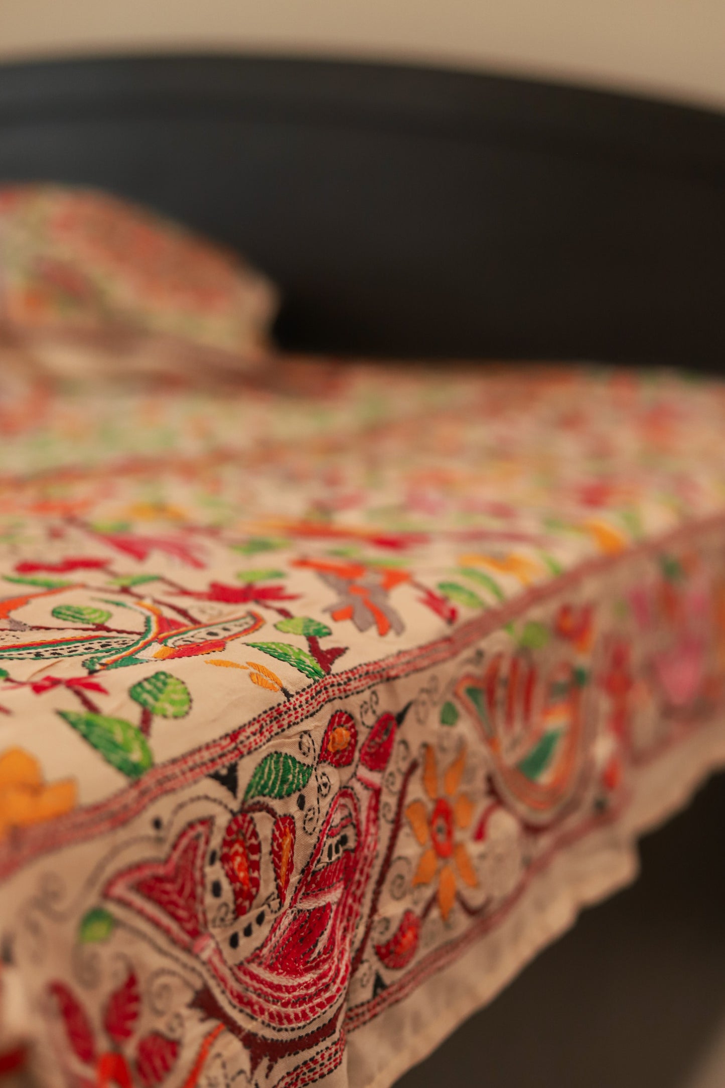 Bengal Hand Embroidered Kantha Stitch Silk Bedsheet