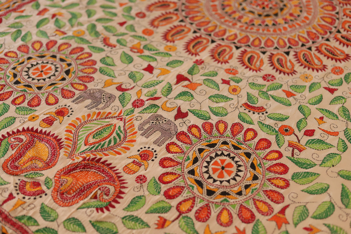Bengal Hand Embroidered Kantha Stitch Silk Bedsheet