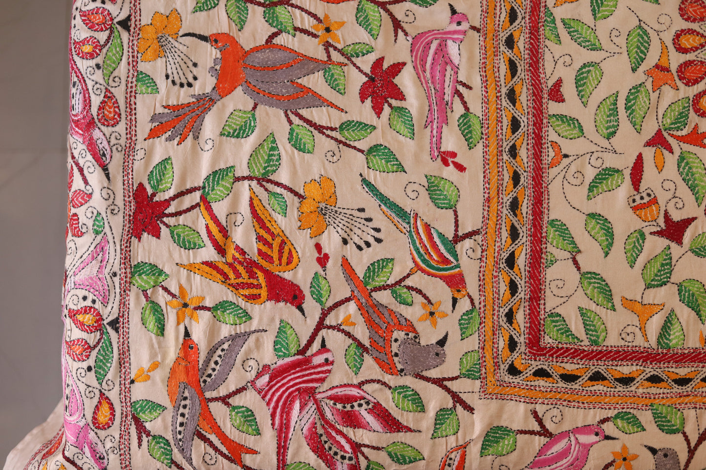 Bengal Hand Embroidered Kantha Stitch Silk Bedsheet