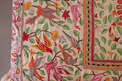 Bengal Hand Embroidered Kantha Stitch Silk Bedsheet