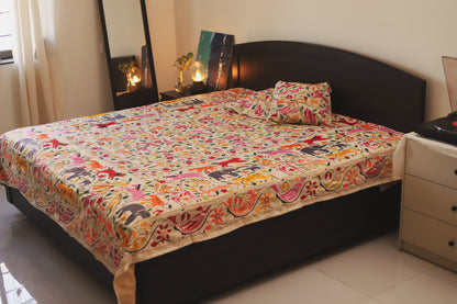 Bengal Hand Embroidered Kantha Stitch Silk Bedsheet