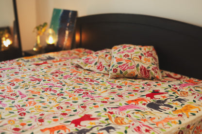 Bengal Hand Embroidered Kantha Stitch Silk Bedsheet