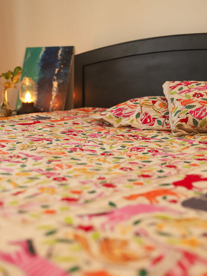 Bengal Hand Embroidered Kantha Stitch Silk Bedsheet
