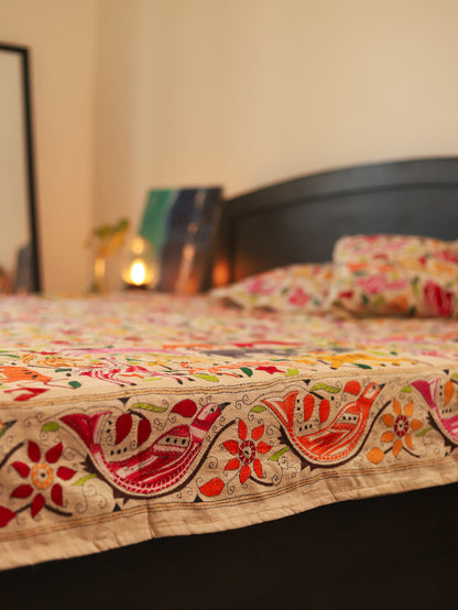Bengal Hand Embroidered Kantha Stitch Silk Bedsheet