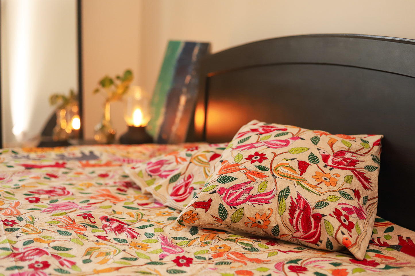 Bengal Hand Embroidered Kantha Stitch Silk Bedsheet