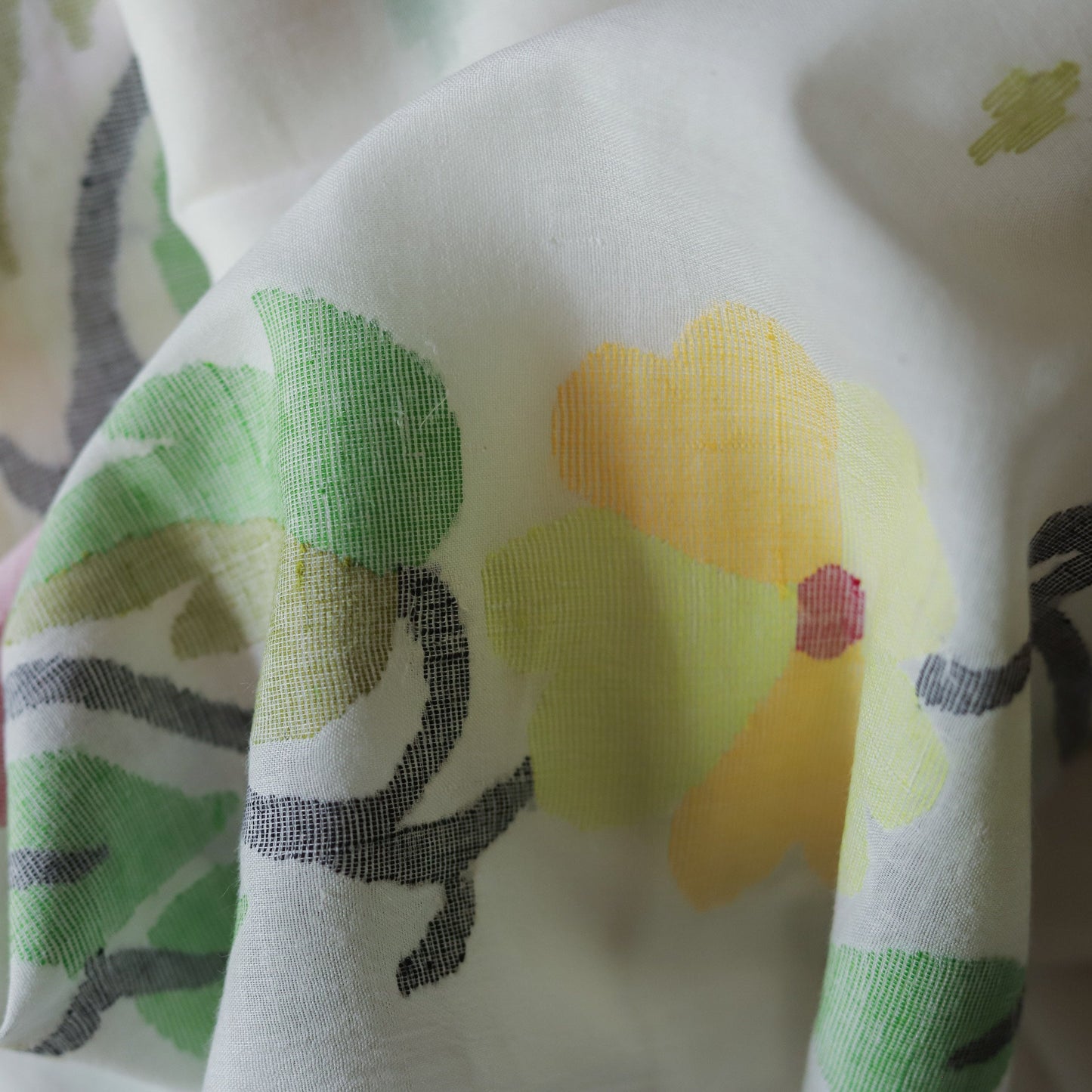 Close-up of a fabric with floral patterns on a white background