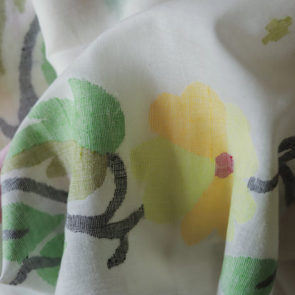 Close-up of a fabric with floral patterns on a white background