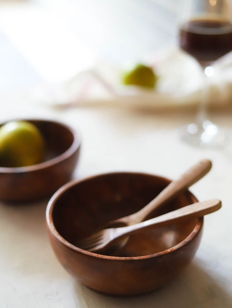 Bengal Handcrafted Wooden Bowl with Cutlery