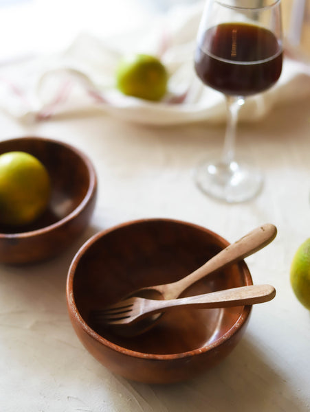 Bengal Handcrafted Wooden Bowl with Cutlery