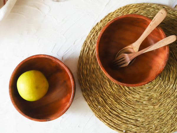 Bengal Handcrafted Wooden Bowl with Cutlery