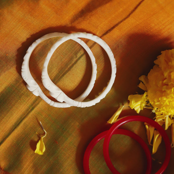 Handcarved Shakha Pola Bangle Pair (2.4 Inch)