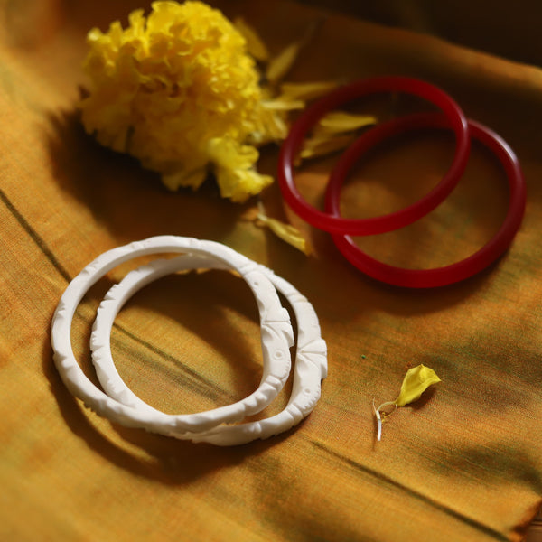 Handcarved Shakha Pola Bangle Pair (2.4 Inch)