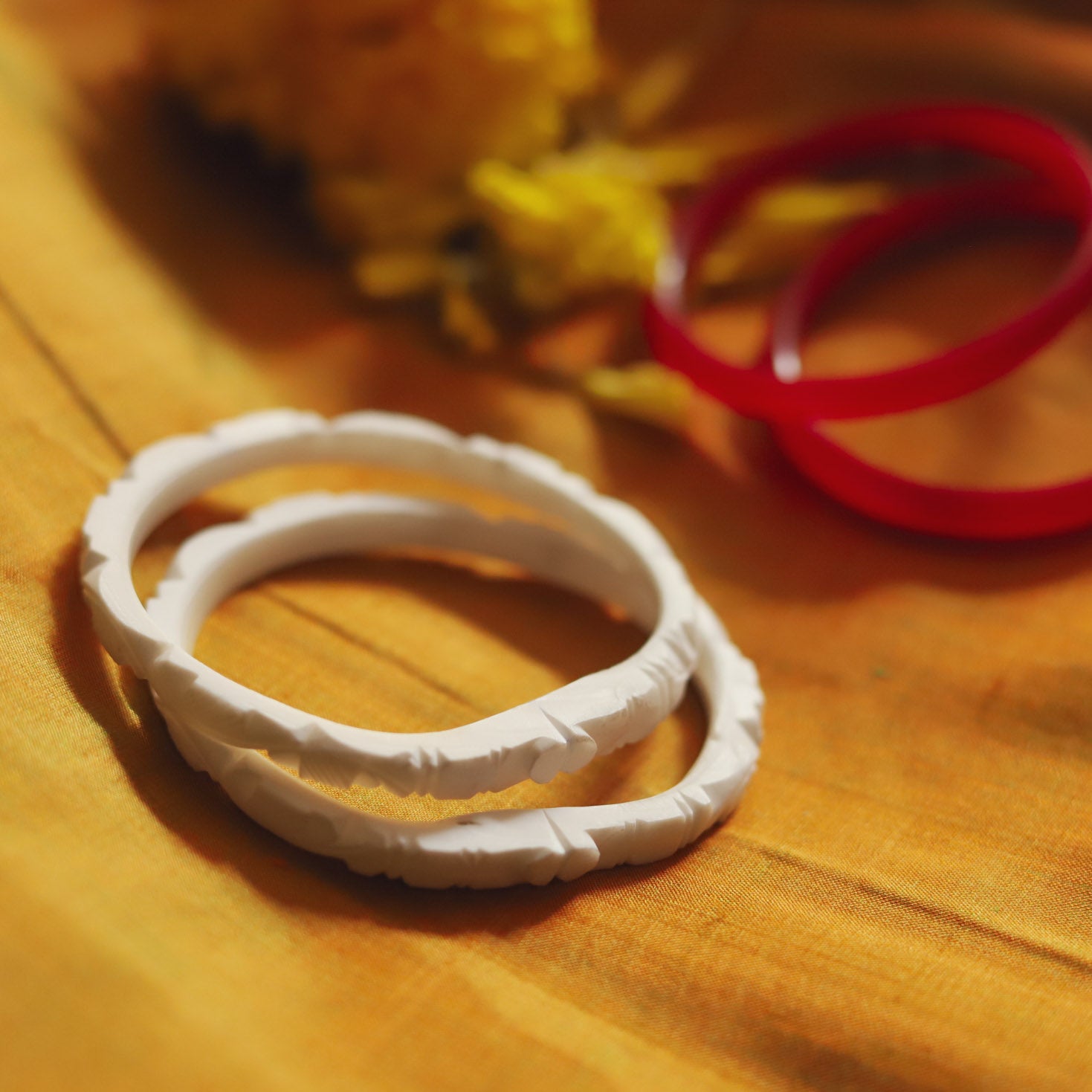 Handcarved Shakha Pola Bangle Pair (2.4 Inch)