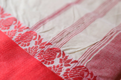 Handwoven Bengal White and Red Cotton Saree