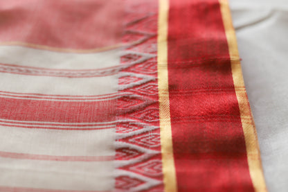 Handwoven Bengal White and Red Cotton Saree