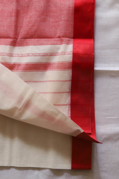 Handwoven Bengal White and Red Cotton Saree