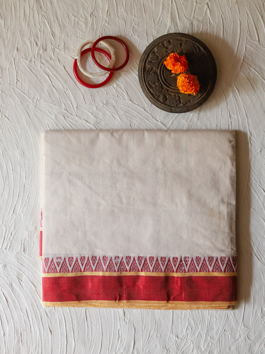 Handwoven Bengal White and Red Cotton Saree